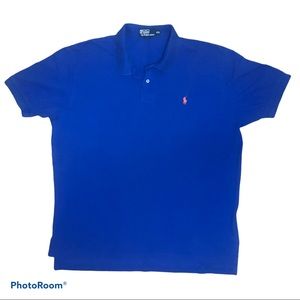 E2 2XL Royal blue polo shirt with orange horse